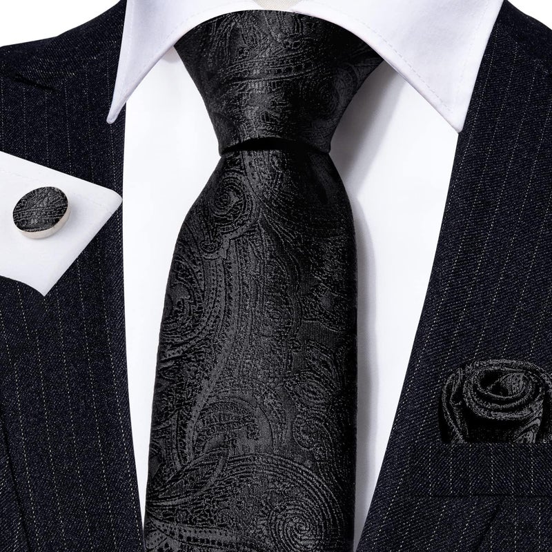 Barry.Wang Store Men Ties Paisley Woven Silk Necktie Set with Pocket Suqare Cufflinks Formal - Image 2